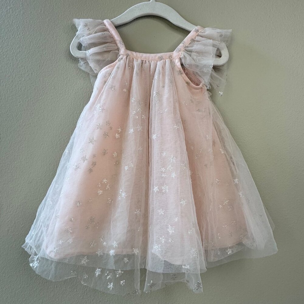 LUNA LUNA Pink Tulle Stars Dress Baby Girls 12 Months Girl Silver Star Holidays